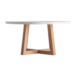 Mesa comedor Koshena de estilo contemporáneo fabricado en hormigón armado en color blanco roto combinado con aluminio en color marrón claro. Producto desmontable.