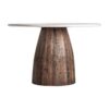 Mesa comedor skorup de estilo rústico fabricado en madera recuperada en color marrón con acabado envejecido combinado con mármol en color blanco.