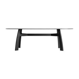 Mesa comedor Suchdol de estilo contemporáneo fabricado en madera de fresno en color negro combinado con cristal en color negro con acabado templado. Producto desmontable.