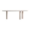 Mesa comedor Thiennes de estilo art deco fabricado en travertino en color blanco roto. Producto desmontable.