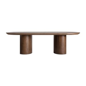 Mesa comedor Treignac de estilo art deco fabricado en chapa de roble en color marrón con acabado teñido combinado con madera contrachapada y madera dm. Producto desmontable.