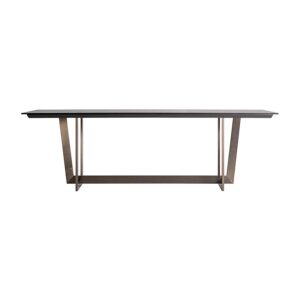 Mesa comedor tremp de estilo art deco fabricado en porcelánico en color negro cobre combinado con acero inoxidable en color oro. Producto desmontable.
