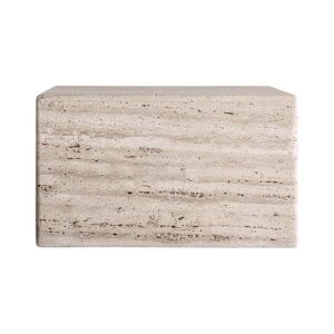 Mesa de centro Rapolano de estilo art deco fabricado en travertino en color beige con acabado mate.