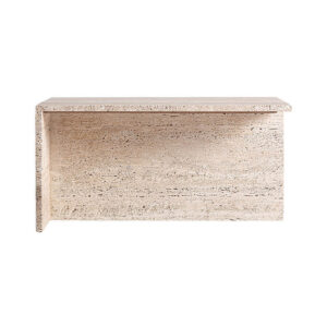 Mesa de centro Theuville de estilo art deco fabricado en travertino en color beige con acabado mate.