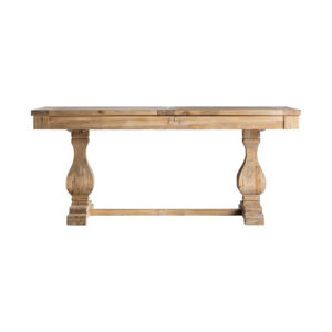 Mesa extensible Berca de estilo clásico fabricado en madera de olmo reciclado en color marrón. Madera proveniente de antiguas puertaspor lo que puede haber imperfecciones. . Producto desmontable extensible.