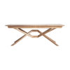 Mesa extensible vrebos de estilo contemporáneo fabricado en madera de fresno en color marrón claro combinado con chapa de madera. Producto extensible.
