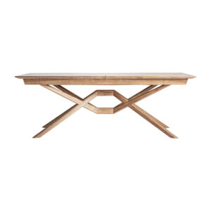 Mesa extensible vrebos de estilo contemporáneo fabricado en madera de fresno en color marrón claro combinado con chapa de madera. Producto extensible.
