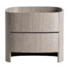 Mesita de noche Burkina de estilo contemporáneo fabricado en madera contrachapada en color gris combinado con chapa de roble en color gris y cuero en color gris.