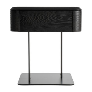Mesita de noche Caiza de estilo contemporáneo fabricado en madera dm en color negro combinado con chapa de olmo en color negro y hierro en color negro.