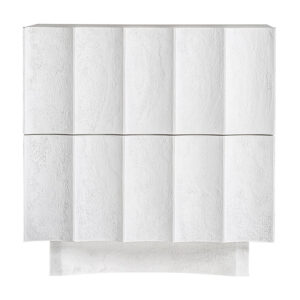 Mesita de noche mulcey de estilo contemporáneo fabricado en resina en color blanco con acabado desgastado combinado con madera dm.