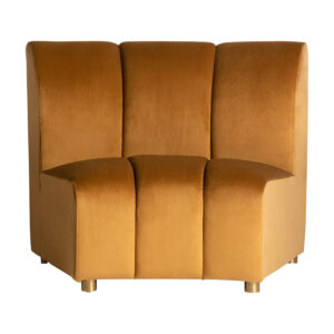 Módulo sofá central Shul de estilo art deco fabricado en terciopelo en color mostaza combinado con espuma y poliéster.
