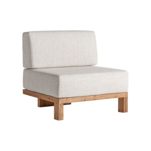 Módulo sofá central testa de estilo colonial fabricado en madera de teka reciclada en color marrón con acabado natural combinado con polipropileno reciclado en color tonos en marrón con acabado jaspeado y espuma. Producto desmontable desenfundable.