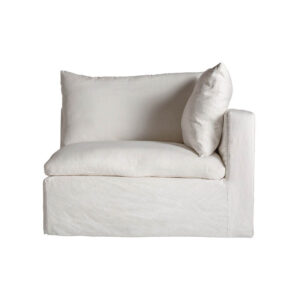 Módulo sofá esquinero Agde de estilo art deco fabricado en lino en color blanco combinado con algodón y espuma. Producto desmontable desenfundable. Compatible con: 35112 35113 35114.
