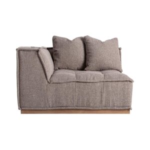 Módulo sofá esquinero Aspach de estilo contemporáneo fabricado en poliéster en color marrón con acabado jaspeado combinado con madera de pino en color marrón.