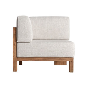 Módulo sofá esquinero Testa de estilo colonial fabricado en madera de teka reciclada en color marrón con acabado natural combinado con polipropileno reciclado en color tonos en marrón con acabado jaspeado y espuma. Producto desmontable desenfundable.