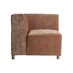 Módulo sofá esquinero Trevic de estilo contemporáneo fabricado en poliéster en color marrón combinado con madera de pino en color marrón y madera contrachapada.