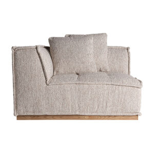 Módulo sofá esquinero Vittel de estilo art deco fabricado en poliéster en color beige combinado con madera de pino en color marrón claro con acabado natural. Producto desenfundable. Compatible con: 34464.