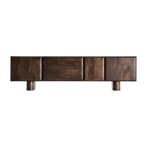 Mueble tv craigh de estilo art deco fabricado en madera de mango en color marrón. Producto desmontable.
