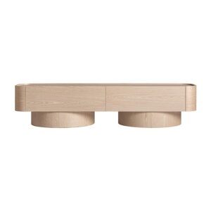 Mueble tv Prayssac de estilo art deco fabricado en chapa de roble en color crema combinado con madera contrachapada y madera dm.