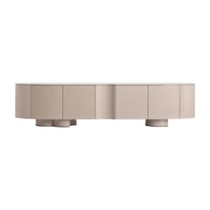 Mueble tv Singen de estilo contemporáneo fabricado en madera dm en color crema combinado con hierro. Producto desmontable.