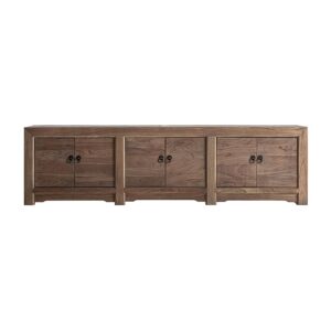 Mueble tv Untza de estilo rústico fabricado en madera de pino reciclado en color marrón.