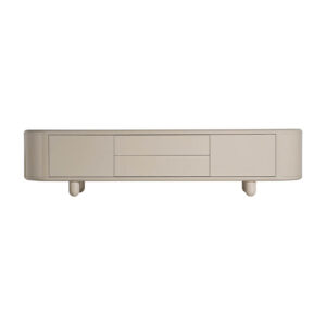 Mueble tv Zorbig de estilo contemporáneo fabricado en madera dm en color crema combinado con melamina en color crema. Producto desmontable.