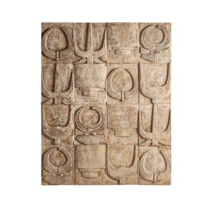 Panel decorativo akarit de estilo étnico fabricado en madera suar en color marrón claro con acabado natural.
