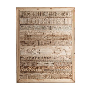 Panel decorativo Askale de estilo oriental fabricado en madera de teka en color crema con acabado envejecido combinado con madera de mango.