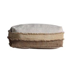 Puff euken de estilo clásico fabricado en algodón en color tonos en marrón combinado con terciopelo en color beige con acabado liso y guata sintética. Producto desenfundable.