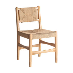 Silla Agia de estilo contemporáneo fabricado en madera de teka en color marrón claro combinado con cáñamo en color marrón claro.