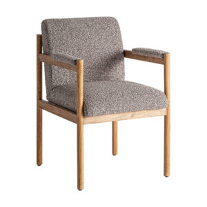 Silla bezier de estilo colonial fabricado en poliéster en color gris combinado con madera de caucho en color natural y espuma.