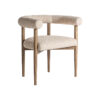 Silla Bullay de estilo art deco fabricado en poliéster en color beige combinado con madera de fresno en color marrón claro.