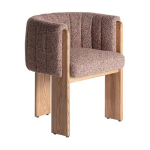 Silla Cluny de estilo art deco fabricado en poliéster en color tonos en marrón combinado con madera roble en color marrón claro y espuma.