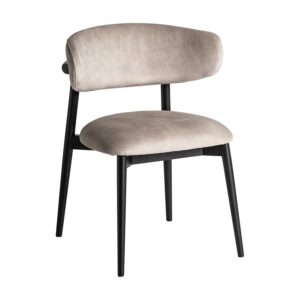 Silla Erlec de estilo art deco fabricado en poliéster en color beige combinado con madera de arce en color negro.