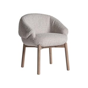 Silla Jacquard de estilo contemporáneo fabricado en madera de olmo en color marrón combinado con poliéster en color beige.