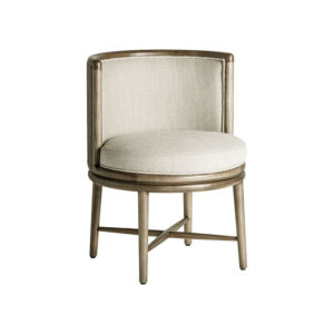 Silla varaire de estilo colonial fabricado en madera roble en color marrón combinado con poliéster en color blanco.