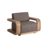 Sillón Corba de estilo colonial fabricado en madera de teka reciclada en color marrón combinado con polipropileno reciclado y espuma. Producto desmontable desenfundable.