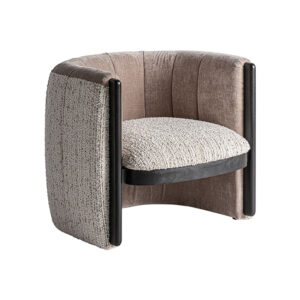 Sillón Erbach de estilo art deco fabricado en madera de pino en color negro combinado con poliéster en color topo y espuma.