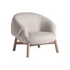 Sillón Jacquard de estilo contemporáneo fabricado en madera de olmo en color marrón claro combinado con poliéster en color beige.