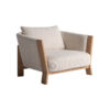 Sillón nara de estilo contemporáneo fabricado en poliéster en color marrón combinado con madera roble en color beige. Producto desenfundable.