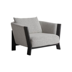 Sillón nara de estilo contemporáneo fabricado en poliéster en color gris con acabado jaspeado combinado con madera roble en color negro. Producto desenfundable.
