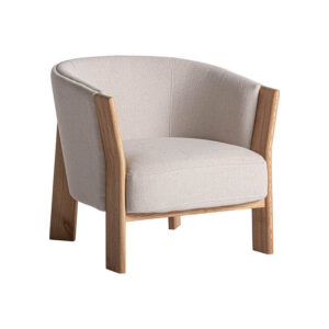 Sillón nara de estilo contemporáneo fabricado en poliéster en color marrón combinado con madera roble en color beige.