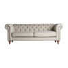 Sofá Blamont de estilo colonial fabricado en madera de abeto en color marrón combinado con lino en color gris. Producto desmontable.