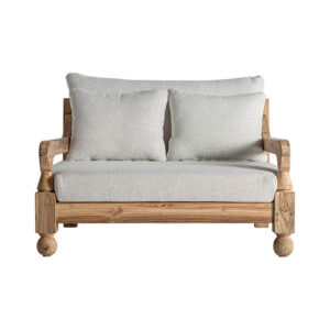 Sofá jodphur de estilo colonial fabricado en madera de teka reciclada en color marrón con acabado natural combinado con polipropileno reciclado y espuma. Producto desmontable desenfundable. Compatible con: 34009 34832.