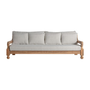 Sofá jodphur de estilo colonial fabricado en madera de teka reciclada en color marrón con acabado natural combinado con polipropileno reciclado en color blanco y espuma. Producto desmontable desenfundable. Compatible con: 34420 34834.