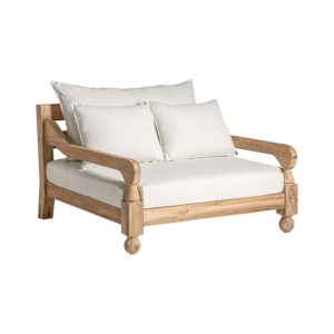 Sofá jodphur de estilo colonial fabricado en madera de teka reciclada en color marrón con acabado natural combinado con polipropileno reciclado en color blanco. Producto desmontable desenfundable. Compatible con: 34009 34178.