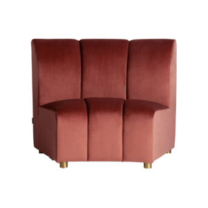 Sofá modular Suhl de estilo art deco fabricado en terciopelo en color rosa combinado con madera de pino y madera dm. Patas acero inoxidable.