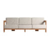 Sofá testa de estilo colonial fabricado en madera de teka reciclada en color marrón combinado con polipropileno reciclado y espuma. Producto desmontable desenfundable.