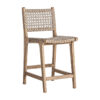 Taburete Beardon de estilo colonial fabricado en madera de teka en color marrón combinado con cuerda sintética en color beige.