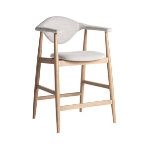 Taburete dilbeek de estilo contemporáneo fabricado en madera de haya en color marrón claro con acabado mate combinado con espuma y poliéster en color gris con acabado jaspeado.